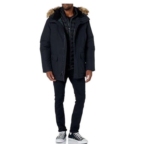 Goodthreads Black Down Filled Full Zip Button Front Hooded Parka Jacket Size XS - Picture 2 of 11